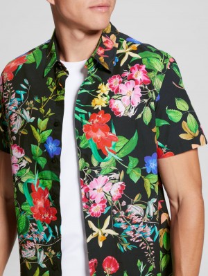 Camisas Guess Laguna Floral Hombre Negros | Mexico-91758