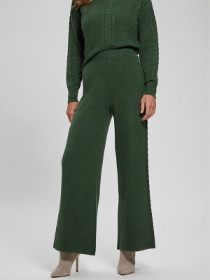 Pantalon Guess Teresa Anchos-Leg Cable Mujer Verdes Oscuro | Mexico-73261