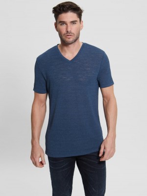 Playeras Guess Gauze Tee Hombre Azules Oscuro | Mexico-53024