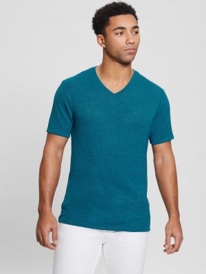 Playeras Guess Gauze Tee Hombre Azules | Mexico-98561