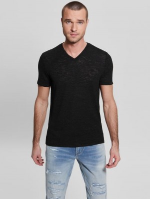 Playeras Guess Gauze Tee Hombre Negros | Mexico-34851