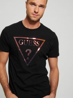 Playeras Guess Hologram Logo Tee Hombre Negros | Mexico-16507