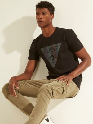 Playeras Guess Iridescent Logo Estampados Tee Hombre Negros | Mexico-61254