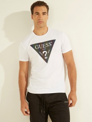 Playeras Guess Iridescent Logo Estampados Tee Hombre Blancos | Mexico-30471