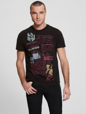 Playeras Guess Logo Tour Tee Hombre Negros Multicolor | Mexico-85312