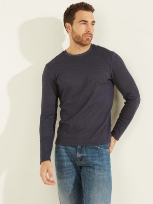 Playeras Guess Long-Sleeve Cozy Tee Hombre Azules Multicolor | Mexico-76259