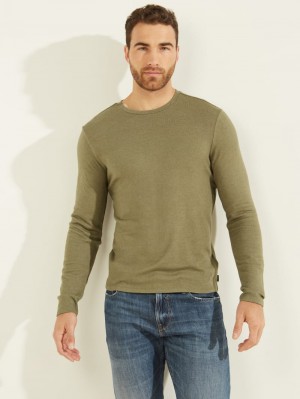 Playeras Guess Long-Sleeve Cozy Tee Hombre Verde Oliva Multicolor | Mexico-89672