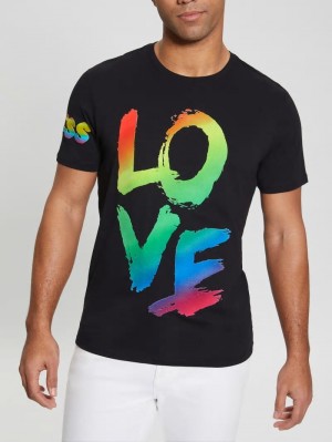 Playeras Guess Love Pride Tee Hombre Negros | Mexico-21735