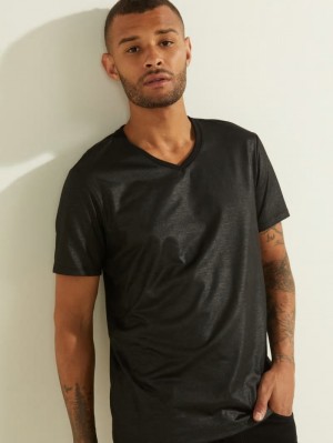 Playeras Guess Mason V-Neck Tee Hombre Negros | Mexico-72840