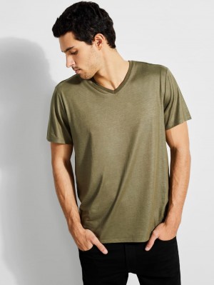 Playeras Guess Mason V-Neck Tee Hombre Verde Oliva | Mexico-48270
