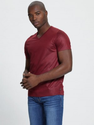 Playeras Guess Mason Yoke V-Neck Tee Hombre Vino | Mexico-03741