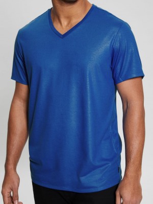 Playeras Guess Mason Yoke V-Neck Tee Hombre Azules | Mexico-14695