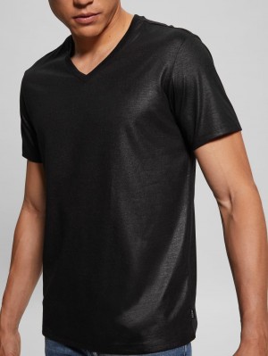 Playeras Guess Mason Yoke V-Neck Tee Hombre Negros | Mexico-47096