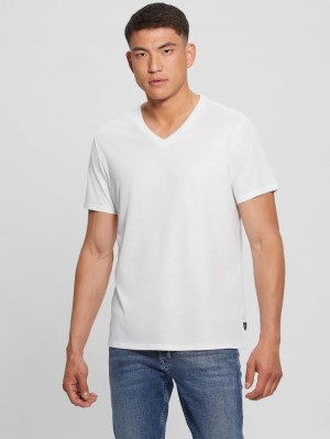 Playeras Guess Mason Yoke V-Neck Tee Hombre Blancos | Mexico-17628