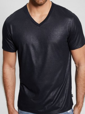 Playeras Guess Mason Yoke V-Neck Tee Hombre Azul Marino | Mexico-76120