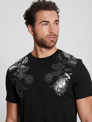 Playeras Guess Metallic Floral Knit Tee Hombre Negros | Mexico-31269