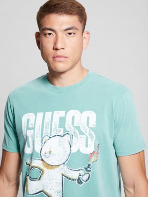 Playeras Guess Molotov Teddy Bear Estampados Tee Hombre Turquesa Claro Multicolor | Mexico-95360
