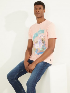 Playeras Guess More Vibes Tee Hombre Coral Multicolor | Mexico-67390