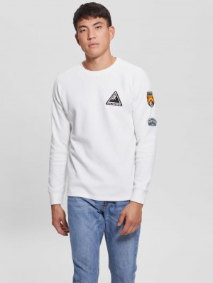 Playeras Guess Myles Patch Long-Sleeve Tee Hombre Azules Claro Blancos Multicolor | Mexico-63571