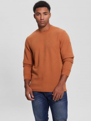 Playeras Guess Myles Waffle Long-Sleeve Tee Hombre Naranjas | Mexico-02715