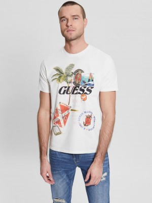 Playeras Guess Nautical Collage Tee Hombre Blancos | Mexico-52473