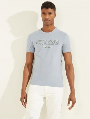 Playeras Guess Point Logo Tee Hombre Azules | Mexico-08194