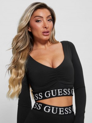 Tops Guess Kiran Monogram Tape Active Mujer Negros | Mexico-30784