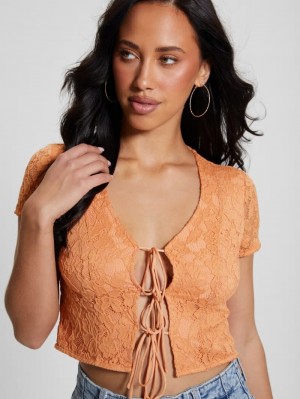 Tops Guess Nia Encaje-Up Mujer Coral | Mexico-75436